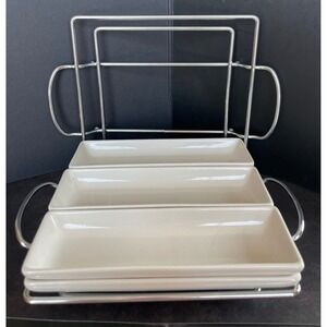 Godinger Sienna 6 Piece Ceramic Tray Set with Chrome Display Stands Cream Color